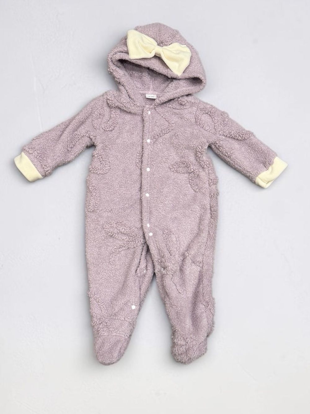 Cozy Lavender Hooded One-Piece with Cream Bow